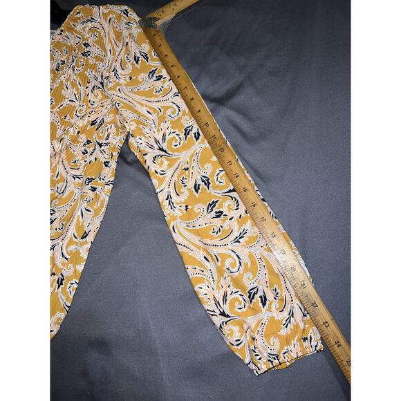 DR2 Top Size L Yellow Floral Accordion Pleats Long Sleeve Lightweight Blouse - Picture 8 of 11